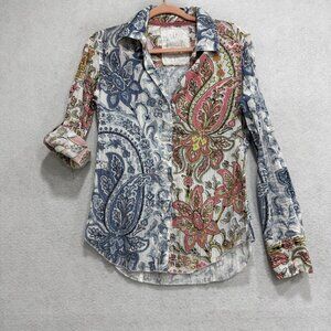 Cino Shirt Womens XS Multicolor Paisley Button Front Collared Long Sleeve Top
